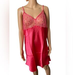 Pink Plus Size Sheer Mesh Sequin Embroidered Cutesy Floral Satin Mini Slip Dress